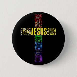 Regenboog Christelijk Woord Kruis - Jesus Faith Bi Ronde Button 5,7 Cm