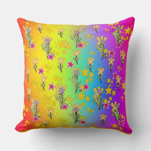 Regenboog Cirkel Van Bloemstukken Kussen (Voorkant)