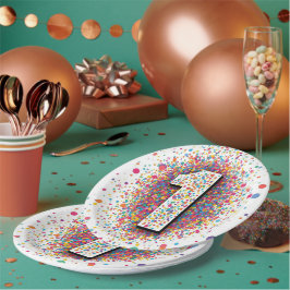 Regenboog Confetti 1e Verjaardag Servetten Kleurri Papieren Bordje