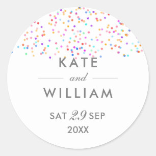 Regenboog Confetti Bruiloft Ronde Sticker