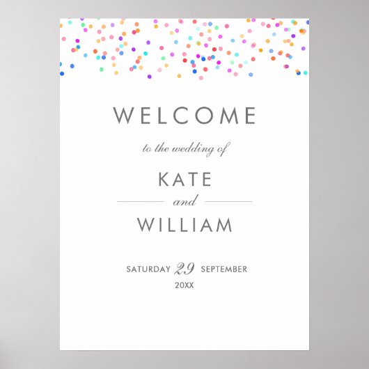 Regenboog Confetti Bruiloft Welkom Bord Poster (Voorkant)