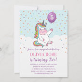 Regenboog Confetti Knuffel Roze Eenhoorn Verjaarda Kaart (Voorkant)