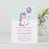 Regenboog Confetti Knuffel Roze Eenhoorn Verjaarda Kaart (Staand voorkant)