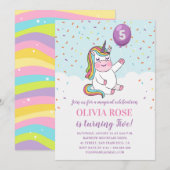 Regenboog Confetti Knuffel Roze Eenhoorn Verjaarda Kaart (Voorkant / Achterkant)