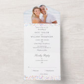 Regenboog Confetti Monogram Foto Bruiloft All In One Uitnodiging (Binnen)
