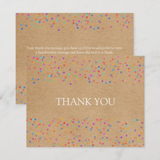 Regenboog Confetti Rustic Kraft Script Zakelijk Bedankkaart (Voorkant / Achterkant)