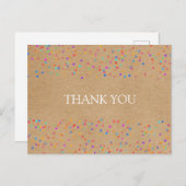 Regenboog Confetti Rustieke Kraft Bedankt Briefkaart (Voorkant / Achterkant)