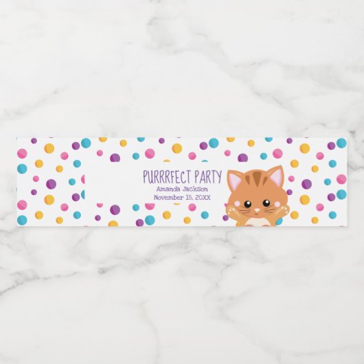 Regenboog Confetti Schattige Kitty Kat Verjaardags Waterfles Etiket (Enkel label)