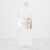 Regenboog Confetti Schattige Kitty Kat Verjaardags Waterfles Etiket (Voorkant)