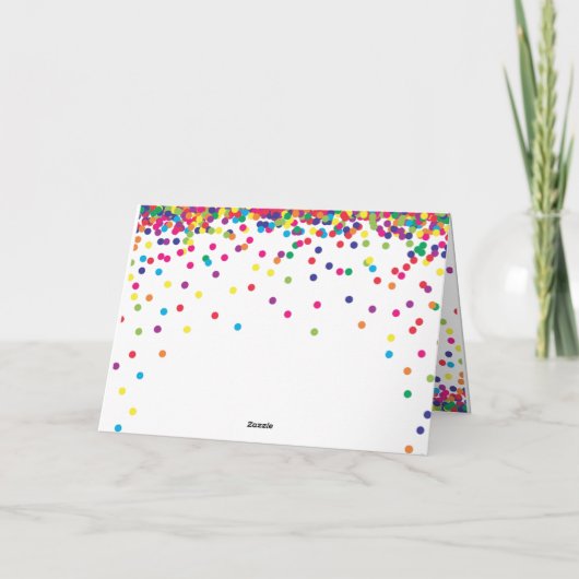 Regenboog confetti strooit verjaardagsfeestje bedankkaart (Achterkant)