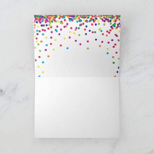 Regenboog confetti strooit verjaardagsfeestje bedankkaart (Binnen)