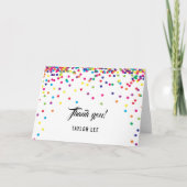 Regenboog confetti strooit verjaardagsfeestje bedankkaart (Voorkant)