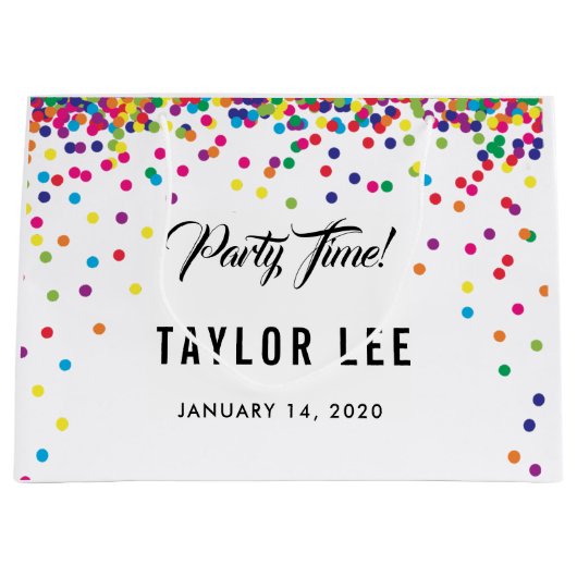 Regenboog confetti strooit verjaardagsfeestje groot cadeauzakje (Voorkant)