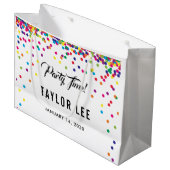 Regenboog confetti strooit verjaardagsfeestje groot cadeauzakje (Voorkant Gekanteld)