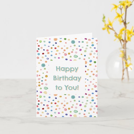 Regenboog Confetti Watercolor Stippen Verjaardagsk Kaart (Gele Bloem)