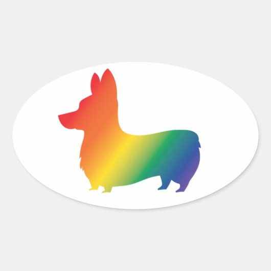 Regenboog corgi ovale sticker (Voorkant)
