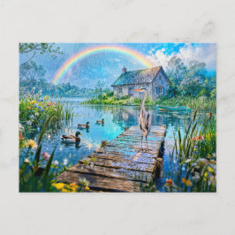 Regenboog Cottage met Eenden, Reiger en Bosbeek Briefkaart