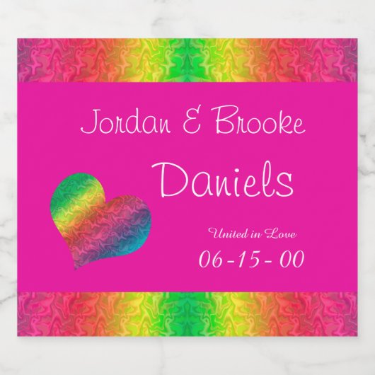 [Regenboog Crinkle Bruiloft] Hart Vlinder Roze Sparkling Wijnetiket (Enkel label)