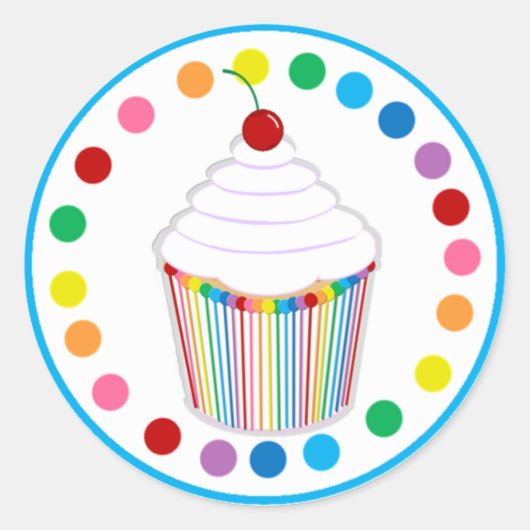 Regenboog Cupcake en Cherry Ronde Sticker (Voorkant)