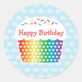 Regenboog Cupcake Verjaardag Sticker (Voorkant)