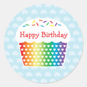 Regenboog Cupcake Verjaardag Sticker
