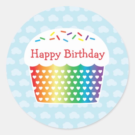Regenboog Cupcake Verjaardag Sticker (Voorkant)