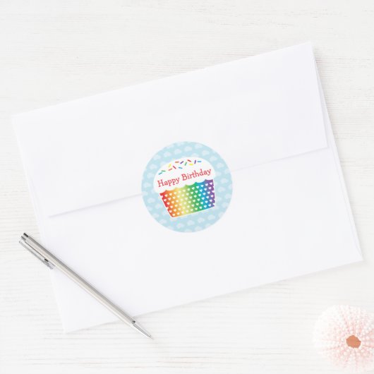 Regenboog Cupcake Verjaardag Sticker (Envelop)