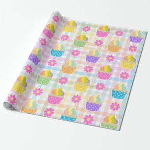 Regenboog Cupcakes over geruite achtergrond in mee Cadeaupapier