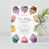 Regenboog Cupcakes | Schattige Meisjes Verjaardags Kaart (Staand voorkant)