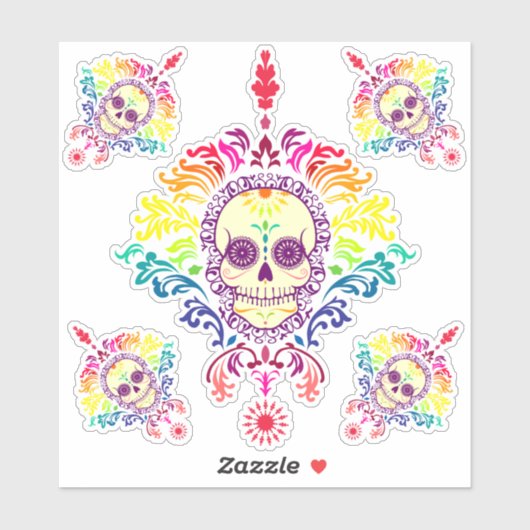 Regenboog  Dag van de Dode Suikerschedels Sticker (Vel)