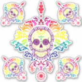 Regenboog  Dag van de Dode Suikerschedels Sticker (Voorkant)