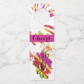 Regenboog Daisy Streep Ontwerp Fles Hanger Label (Voorkant)