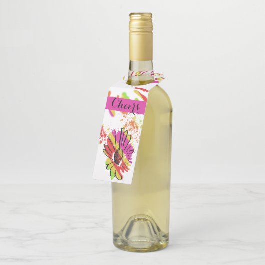 Regenboog Daisy Streep Ontwerp Fles Hanger Label (Schuin)