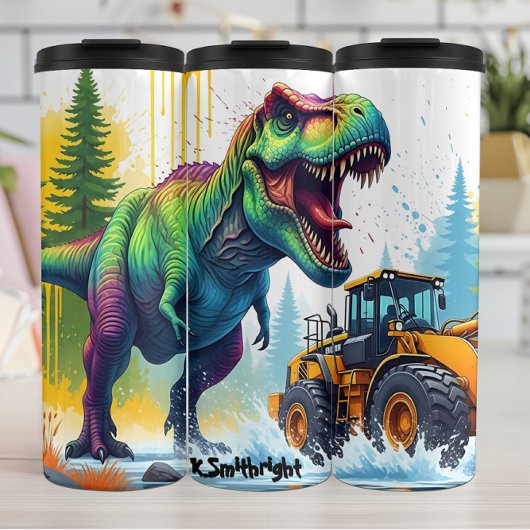 Regenboog Dinosaur Geel Ladder Clash Thermosbeker