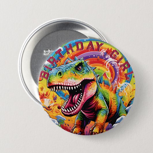 Regenboog dinosaurus gelukkig verjaardag Meisje Ronde Button 7,6 Cm (Voorkant /achterkant)