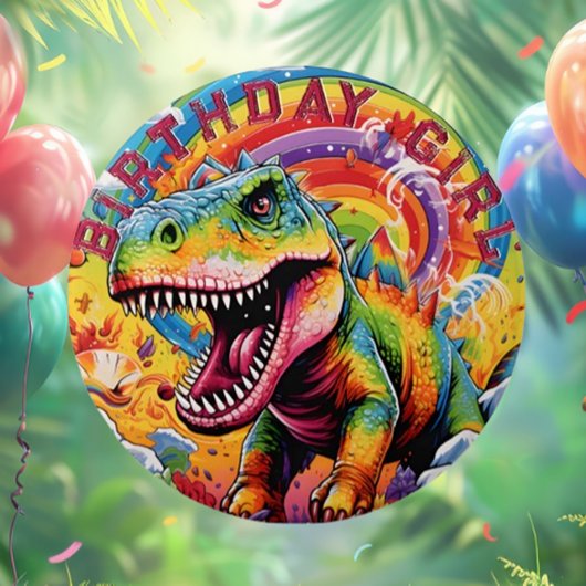 Regenboog dinosaurus gelukkig verjaardag Meisje Ronde Button 7,6 Cm