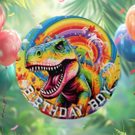 Regenboog dinosaurus gelukkige verjaardag ronde button 7,6 cm