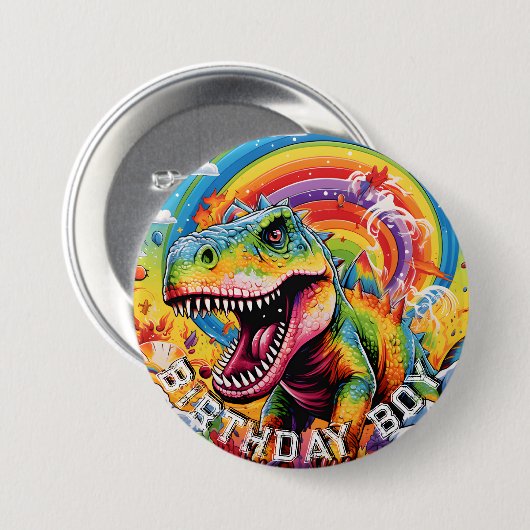 Regenboog dinosaurus gelukkige verjaardag ronde button 7,6 cm (Voorkant /achterkant)