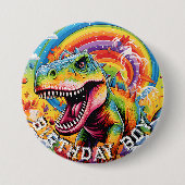 Regenboog dinosaurus gelukkige verjaardag ronde button 7,6 cm (Voorkant)