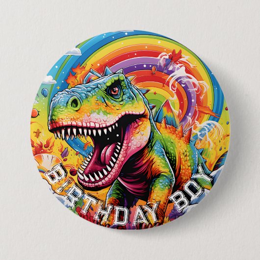 Regenboog dinosaurus gelukkige verjaardag ronde button 7,6 cm (Voorkant)
