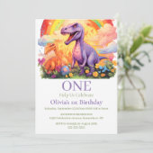 Regenboog dinosaurussen verjaardag thema kaart (Staand voorkant)