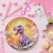 Regenboog dinosaurussen verjaardag thema papieren bordje (Feest)
