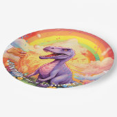 Regenboog dinosaurussen verjaardag thema papieren bordje (Gekanteld)