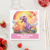 Regenboog dinosaurussen verjaardag thema Roze Servet (Insitu)