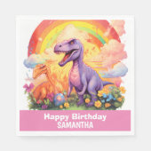 Regenboog dinosaurussen verjaardag thema Roze Servet (Voorkant)