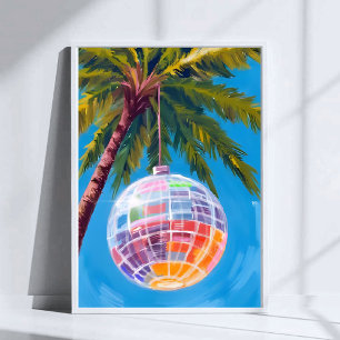 Regenboog Disco Bal   Pastel Watercolor Schilderij Poster