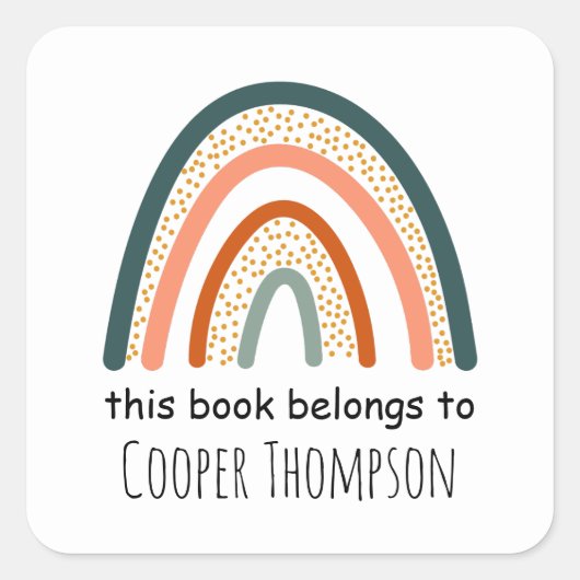 Regenboog dit boek behoort tot de kinder boekenpla vierkante sticker (Voorkant)