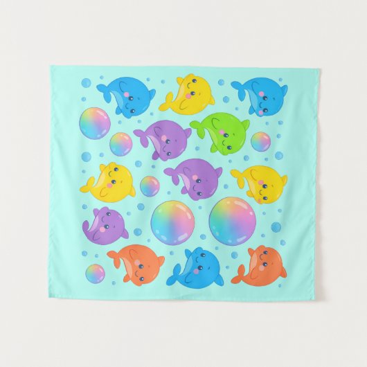 Regenboog Dolfijnen Wandkleed (Voorkant (horizontaal))