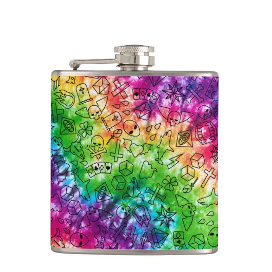 Regenboog Doodle Heupfles (Voorkant)