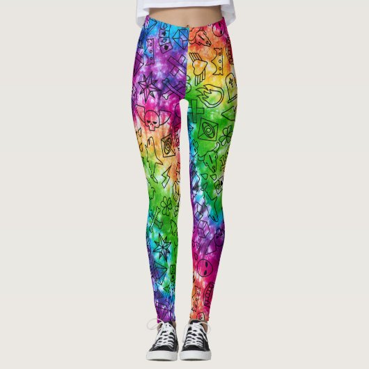 Regenboog Doodle Leggings (Voorkant)